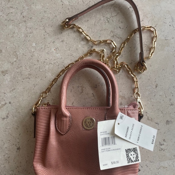 NWT Anne Klein Pink ”Dusty Rose”Mini Crossbody Lizard print Handbag - Picture 5 of 13